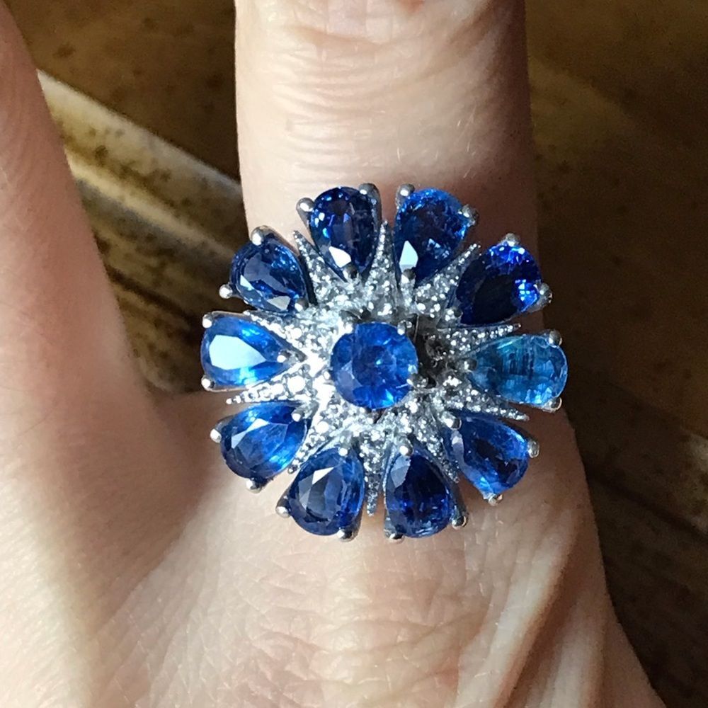 Natural Blue Kyanite Sterling Silver Cocktail Ring Size 10